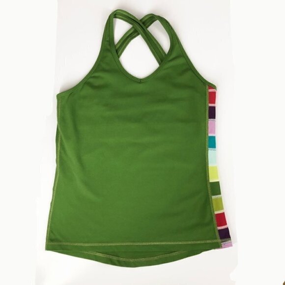 LULULEMON  Green Rainbow Colorblock Crisscross Active Tank Sz 10 - Picture 1 of 6